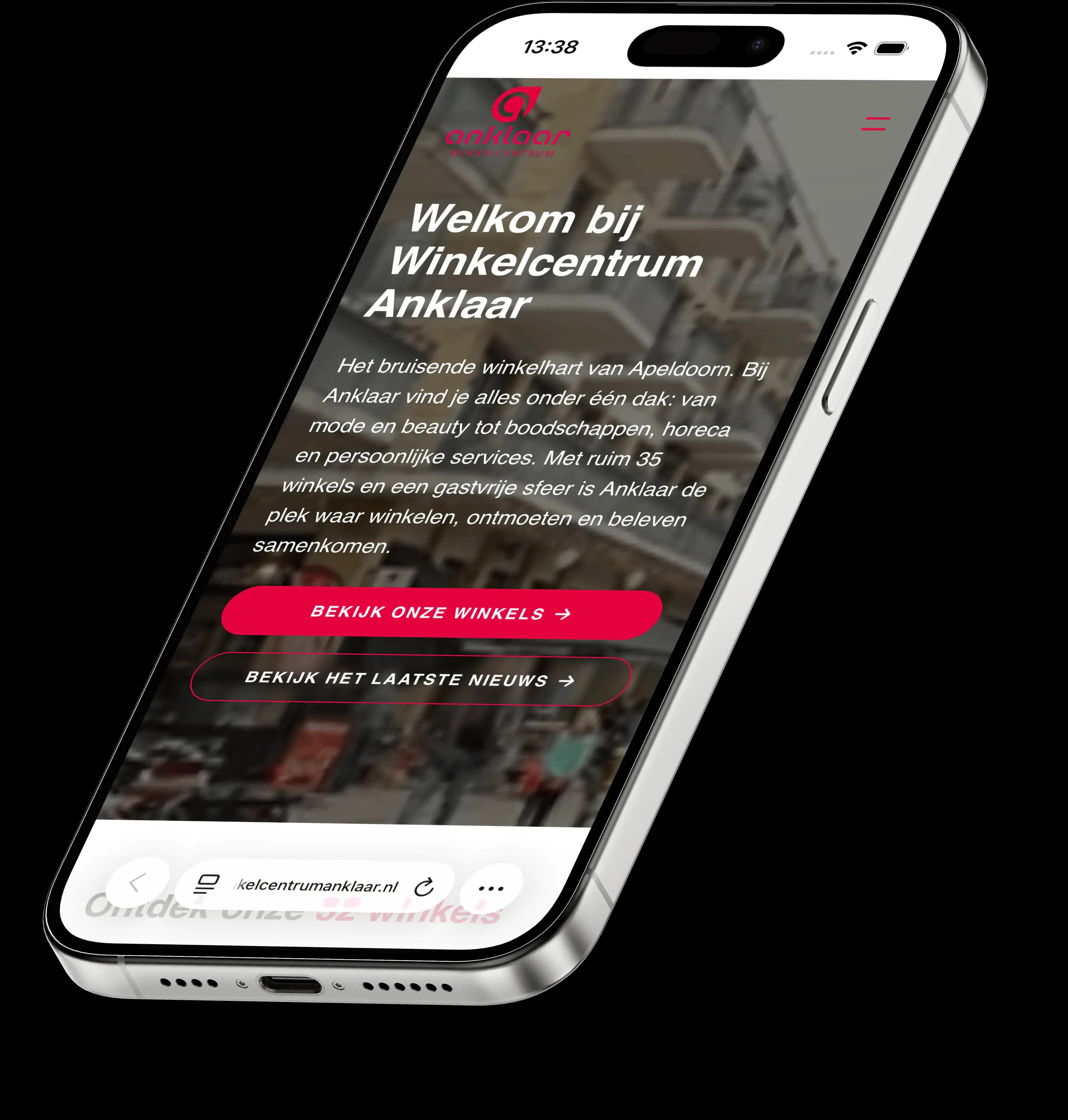 Anklaar homepage op mobiel