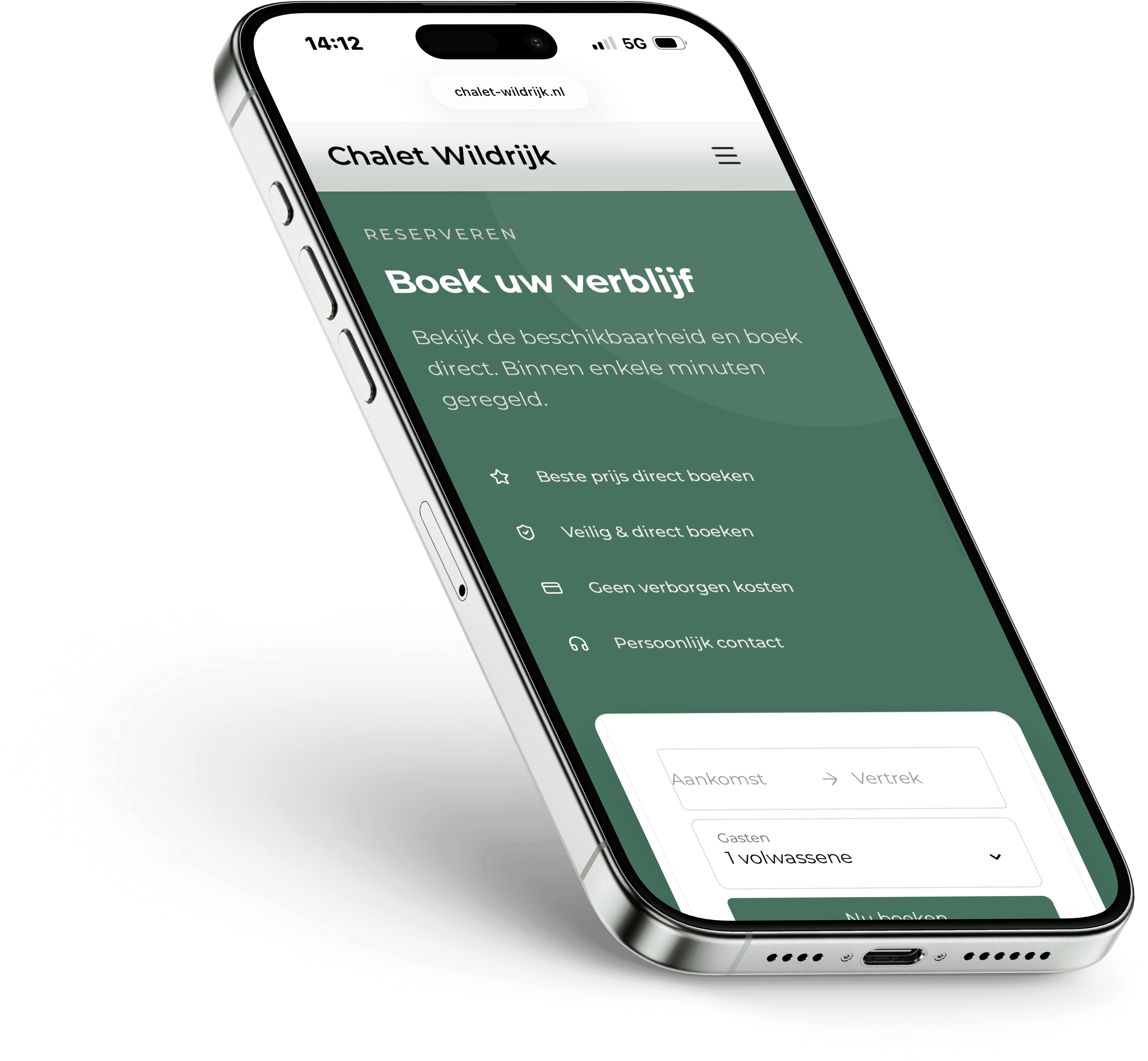 Boekingspagina Chalet Wildrijk op mobiel