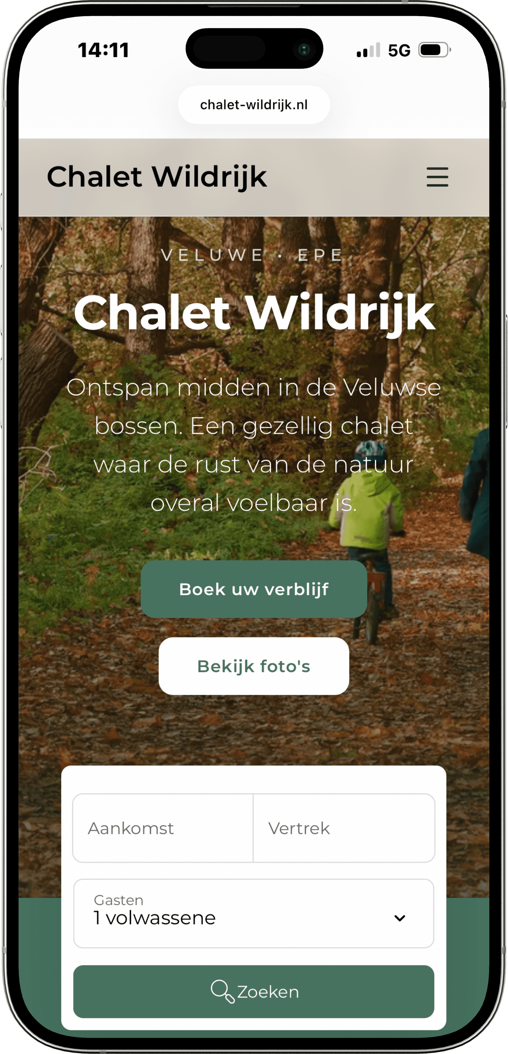Chalet Wildrijk homepage op mobiel